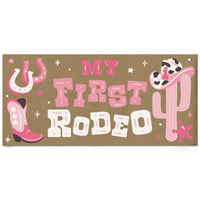 Pink My First Rodeo kraft paper banner first birthday