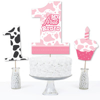 Pink First Rodeo - Cowgirl 1st Birthday Party Centerpiece Sticks - Table Toppers - Set of 15