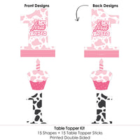Pink First Rodeo - Cowgirl 1st Birthday Party Centerpiece Sticks - Table Toppers - Set of 15