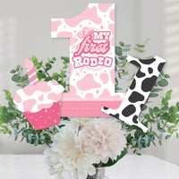 Pink First Rodeo - Cowgirl 1st Birthday Party Centerpiece Sticks - Table Toppers - Set of 15