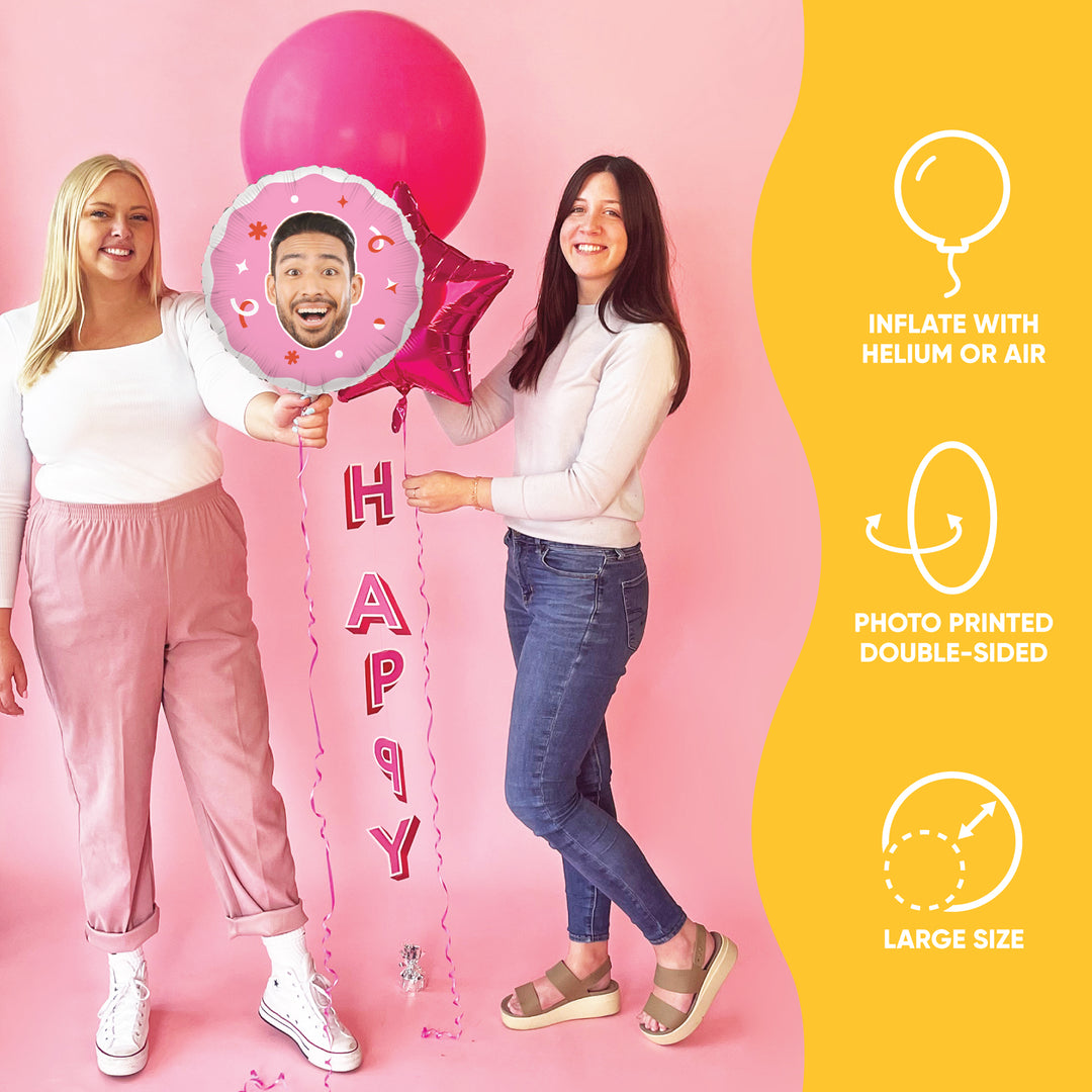 Personalized Fun Face Pink Balloon - Double Sided - 1 Ct
