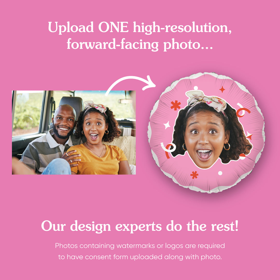 Personalized Fun Face Pink Balloon - Double Sided - 1 Ct