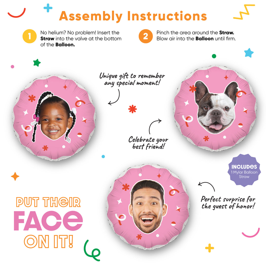 Personalized Fun Face Pink Balloon - Double Sided - 1 Ct