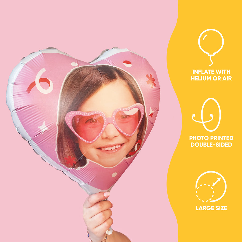 Personalized Fun Face Pink Heart Balloon – Double Sided – 1 Count