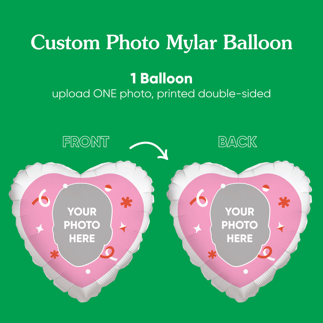 Personalized Fun Face Pink Heart Balloon – Double Sided – 1 Count