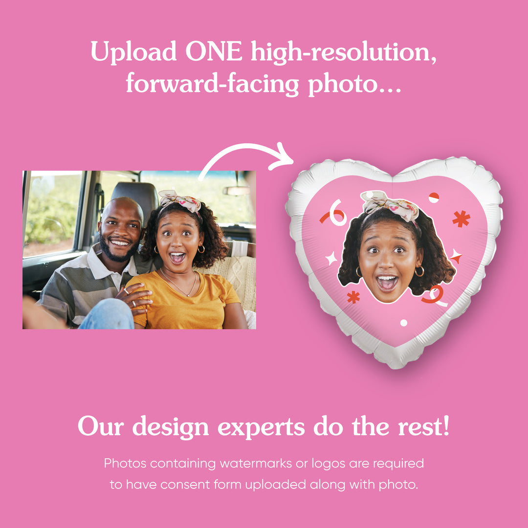 Personalized Fun Face Pink Heart Balloon – Double Sided – 1 Count