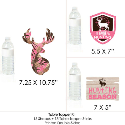 Pink Gone Hunting - Deer Hunting Girl Camo Party Centerpiece Sticks - Table Toppers - Set of 15