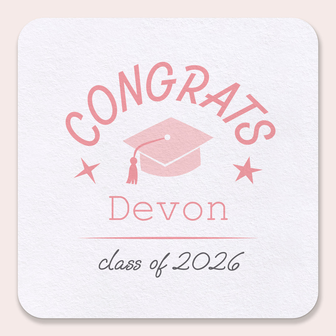 Pink personalized graduation drink coasters 100ct