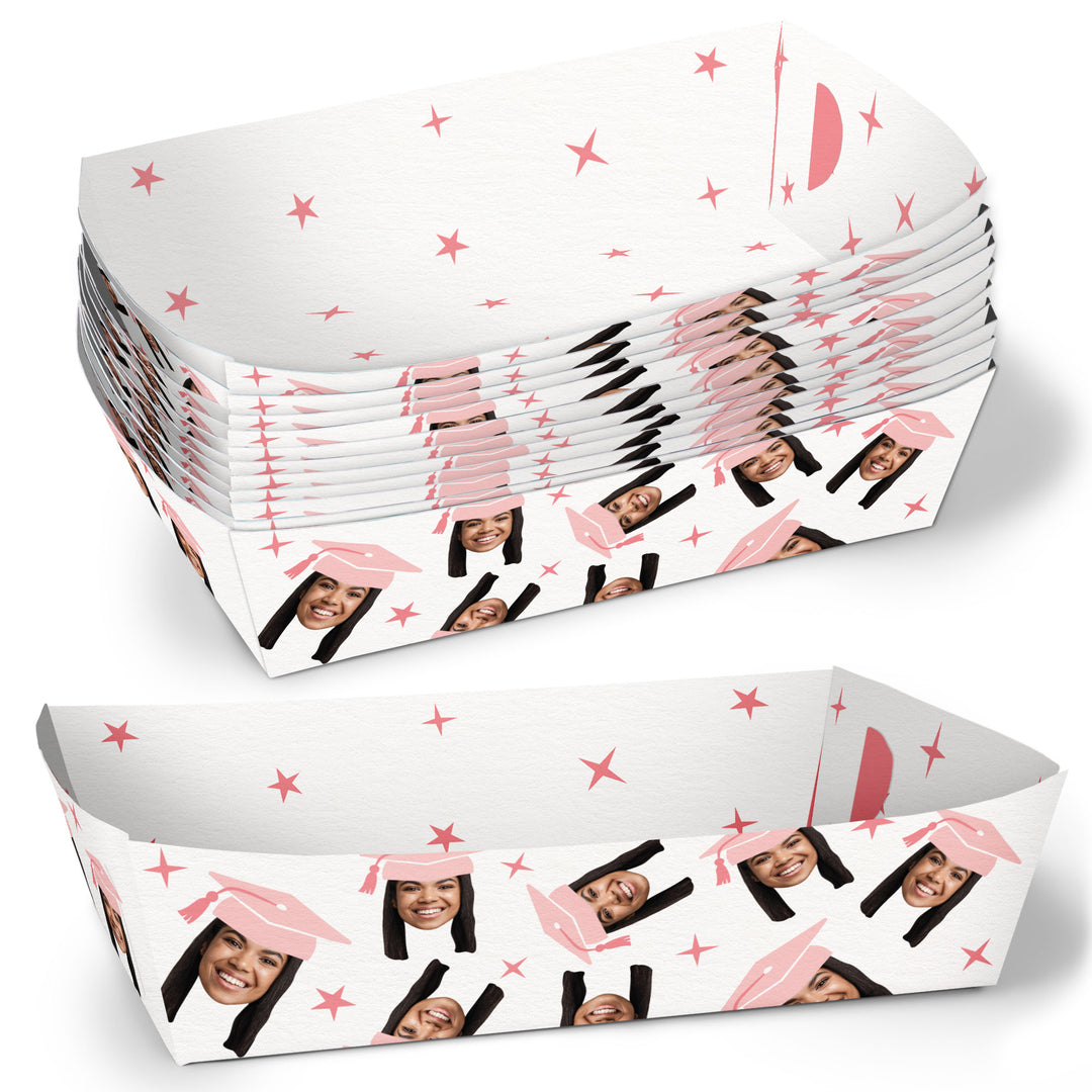 Pink custom graduation paper food trays 12ct