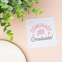 Pink Congrats Graduate coaster front close-up