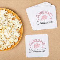 25-count Pink graduation coasters stacked