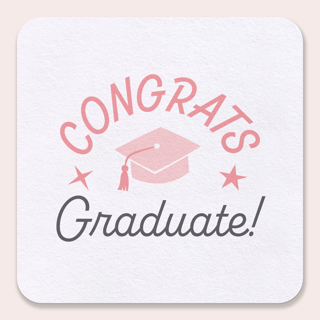 Pink Graduation Drink Coasters 25ct square design