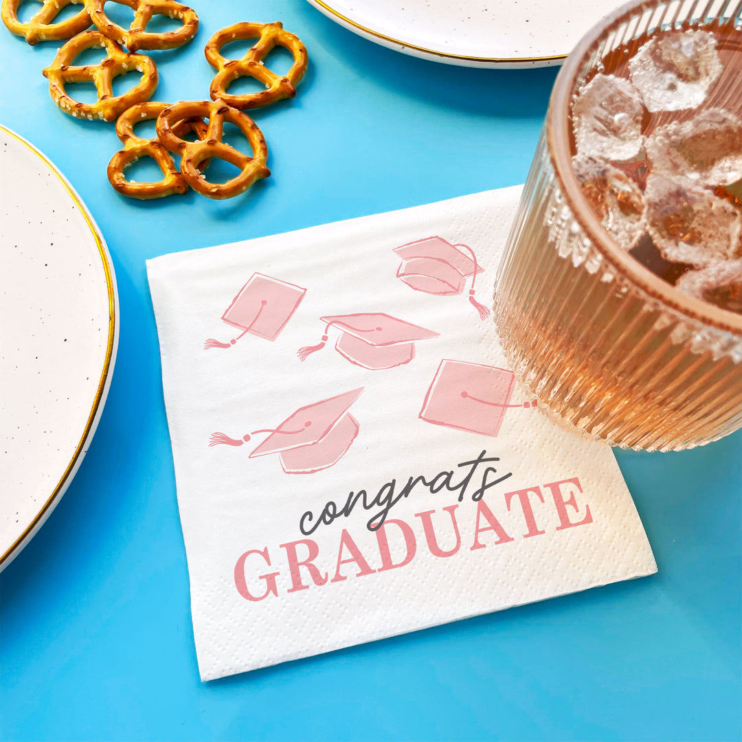 Pink graduation napkin 3-ply paper detail