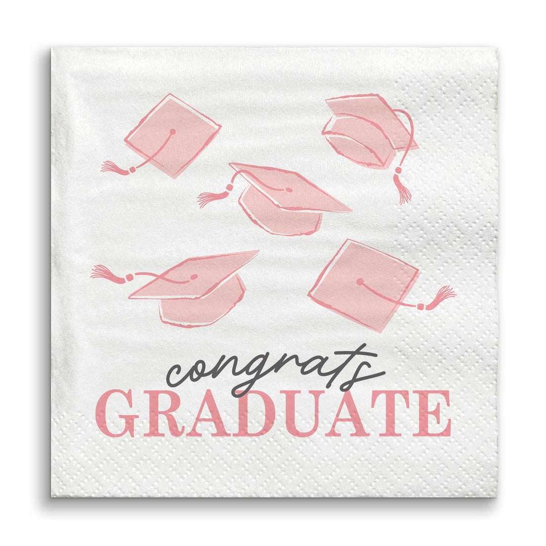 Pink Congrats Graduate luncheon napkin close-up