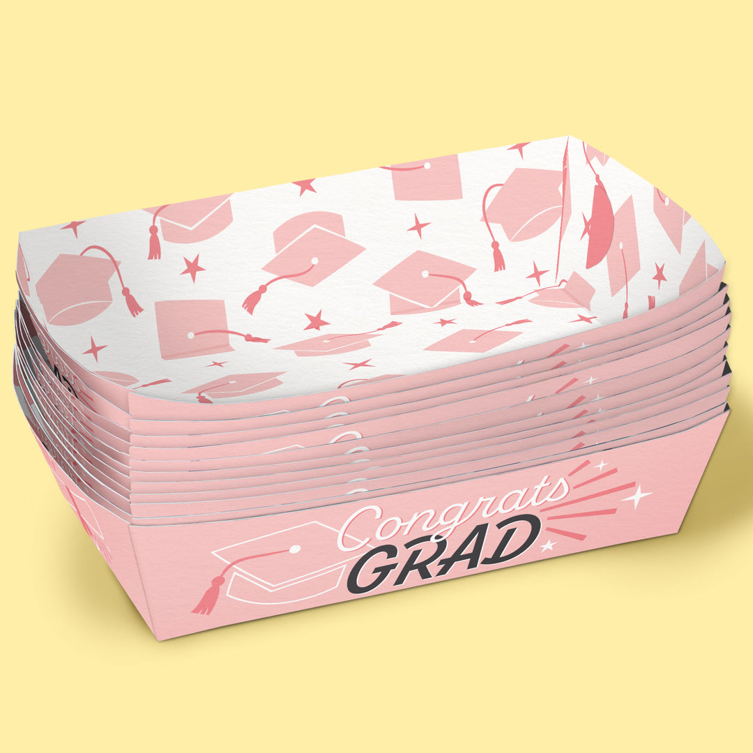 12-count Pink food trays flat-packed