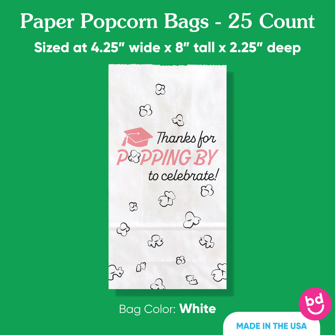 25-count Pink graduation snack bags stacked