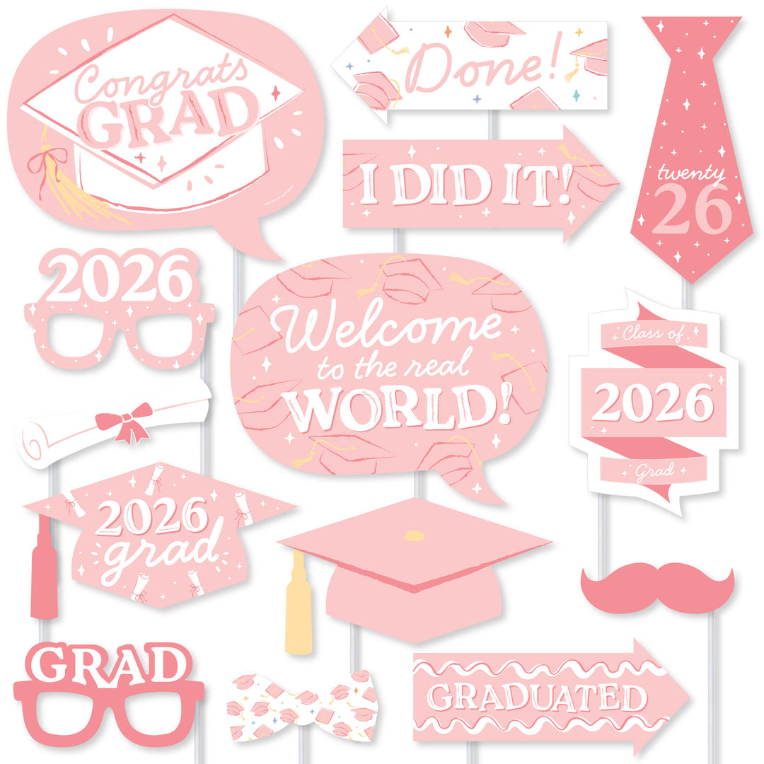Pastel graduation photo booth props Class of 2026