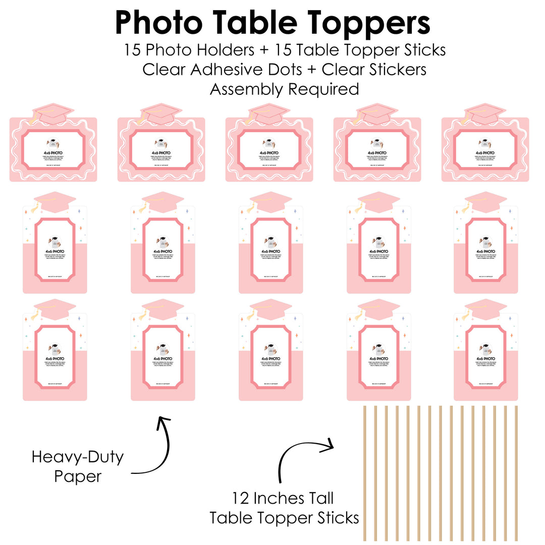 Set of 15 pastel graduation photo toppers included