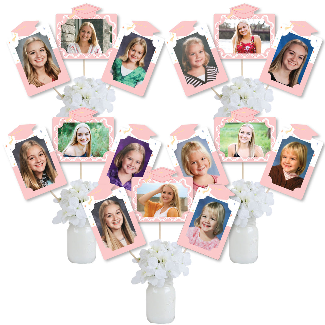 Light Pink graduation photo table toppers centerpiece kit