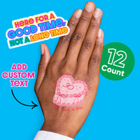 Custom Text Tattoo - Pink Heart Cake - 12 Ct