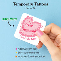 Custom Text Tattoo - Pink Heart Cake - 12 Ct