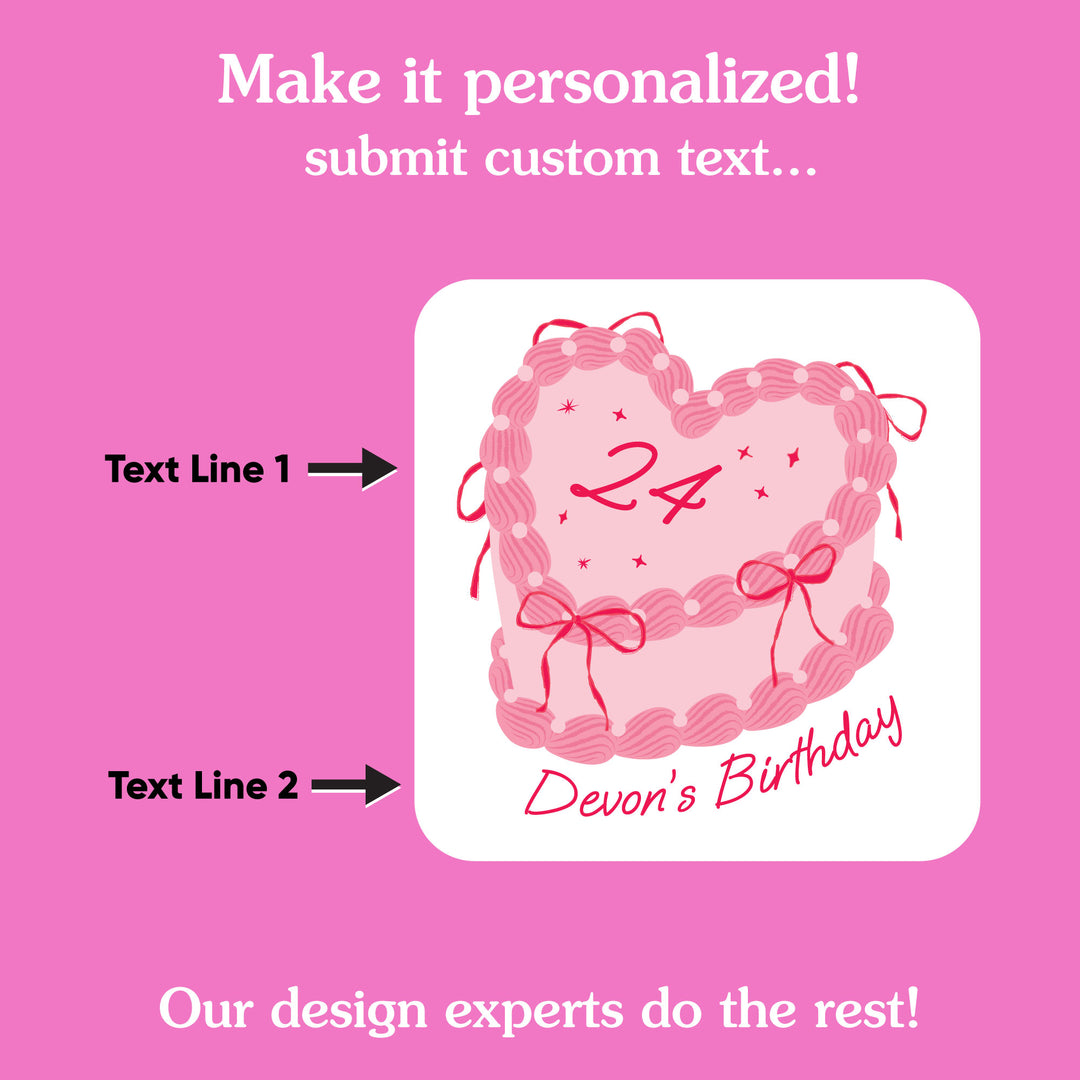 Custom Text Tattoo - Pink Heart Cake - 12 Ct