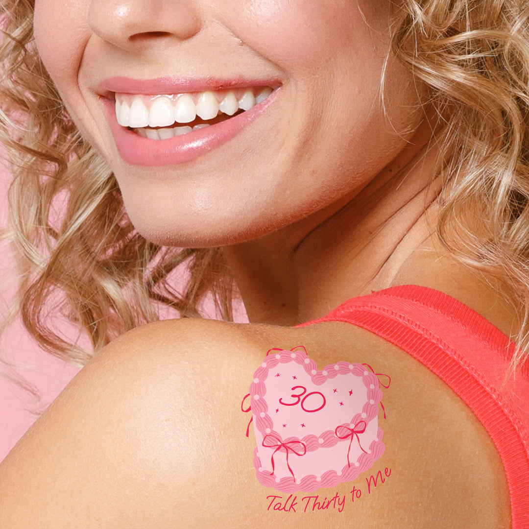 Custom Text Tattoo - Pink Heart Cake - 12 Ct