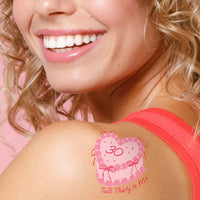 Custom Text Tattoo - Pink Heart Cake - 12 Ct