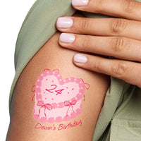 Custom Text Tattoo - Pink Heart Cake - 12 Ct