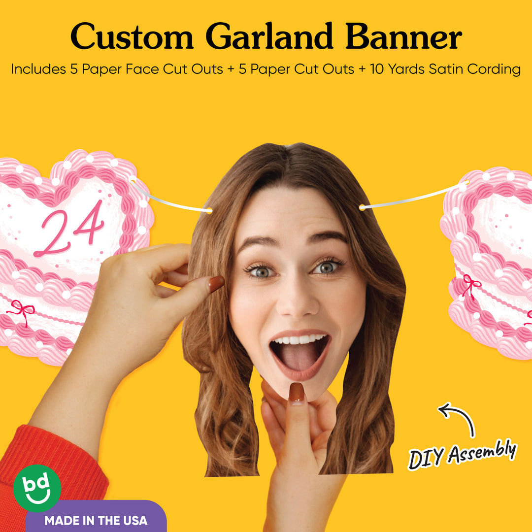 Custom Face Garland Banner - Pink Heart Cake