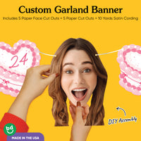 Custom Face Garland Banner - Pink Heart Cake