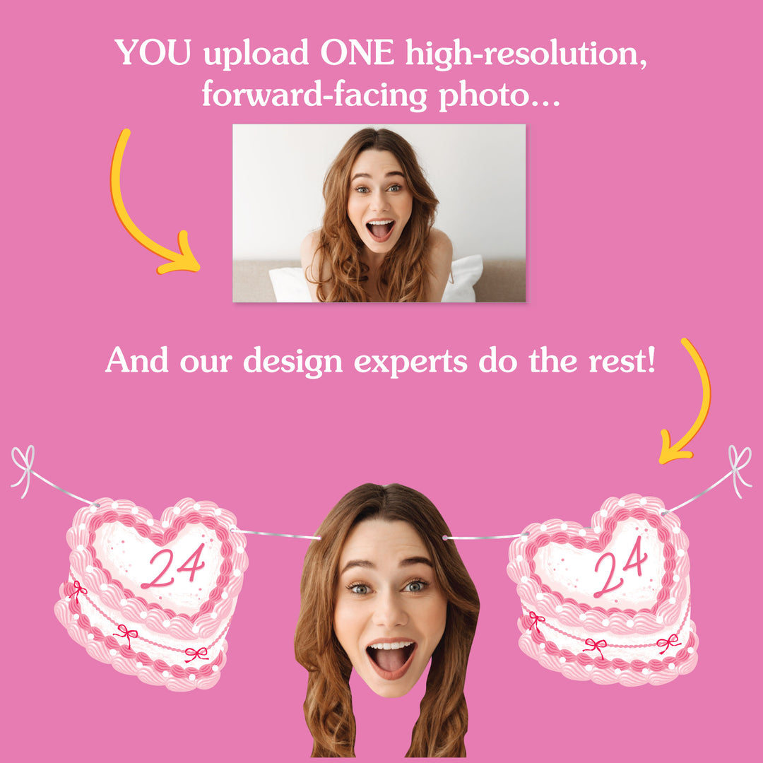 Custom Face Garland Banner - Pink Heart Cake