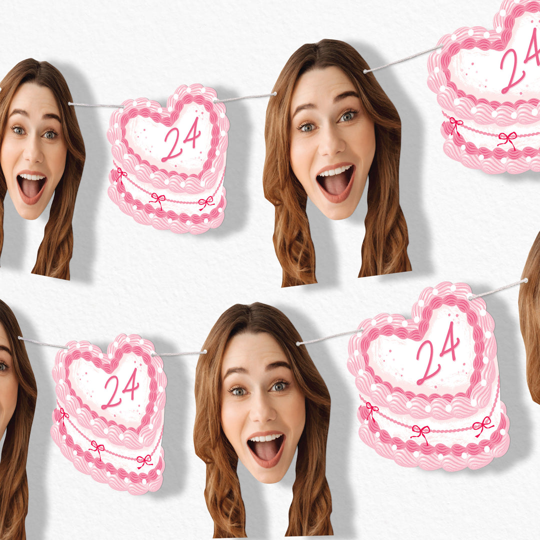 Custom Face Garland Banner - Pink Heart Cake