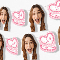 Custom Face Garland Banner - Pink Heart Cake