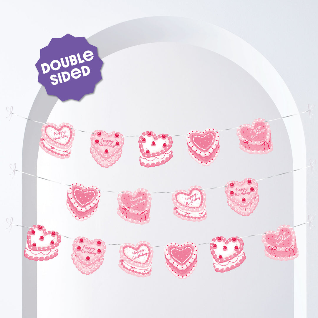 Pink Heart Cake Garland Banner - 15 Pc