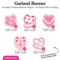 Pink Heart Cake Garland Banner - 15 Pc