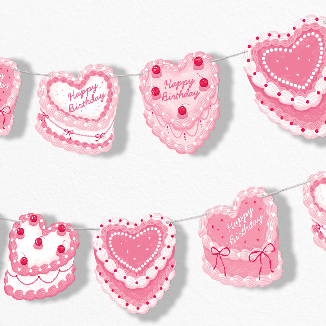 Pink Heart Cake Garland Banner - 15 Pc
