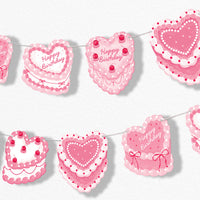 Pink Heart Cake Garland Banner - 15 Pc