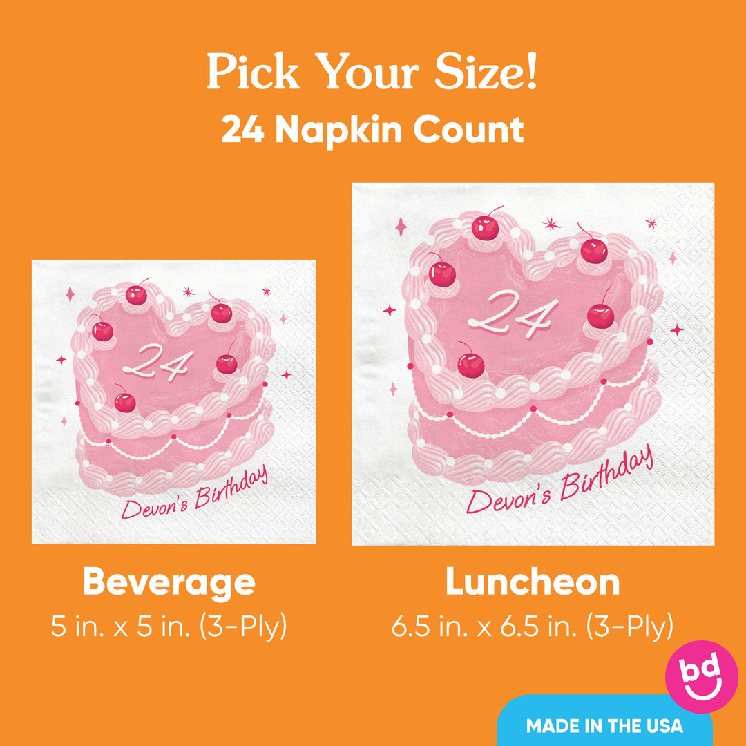 Custom Text - Pink Heart Cake Napkins - 24 Count