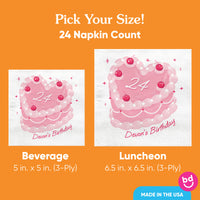 Custom Text - Pink Heart Cake Napkins - 24 Count