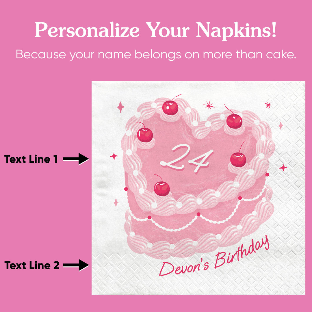 Custom Text - Pink Heart Cake Napkins - 24 Count