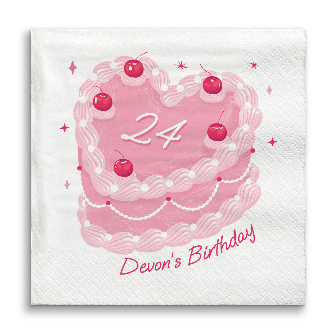 Custom Text - Pink Heart Cake Napkins - 24 Count
