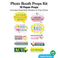 Photo booth props kit with 10 paper props on a white background