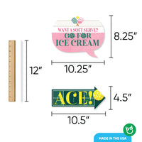 Measurement chart showing dimensions of pink pickleball party props.
