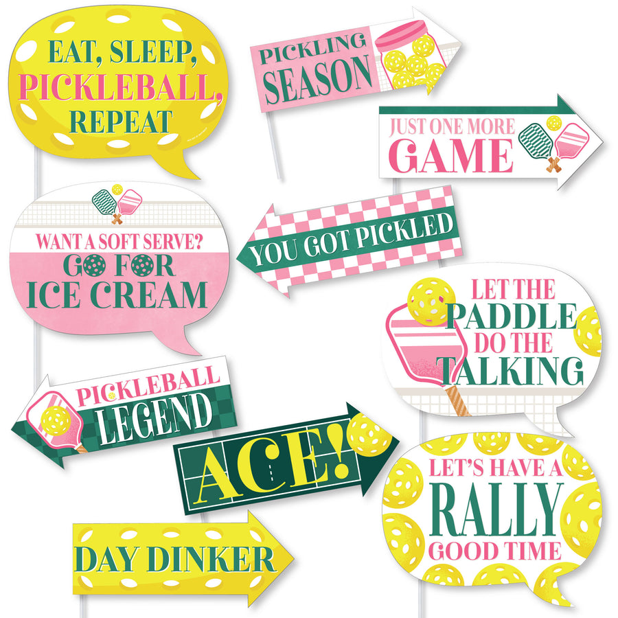 Collection of pickleball-themed signs with humorous sayings on a white background