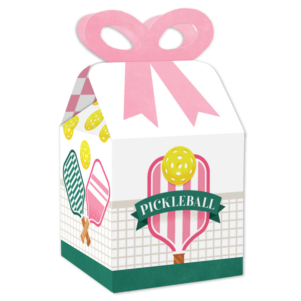 Let's Rally - Pickleball - Square Favor Gift Boxes - Birthday or Retirement Party Bow Boxes - Set of 12