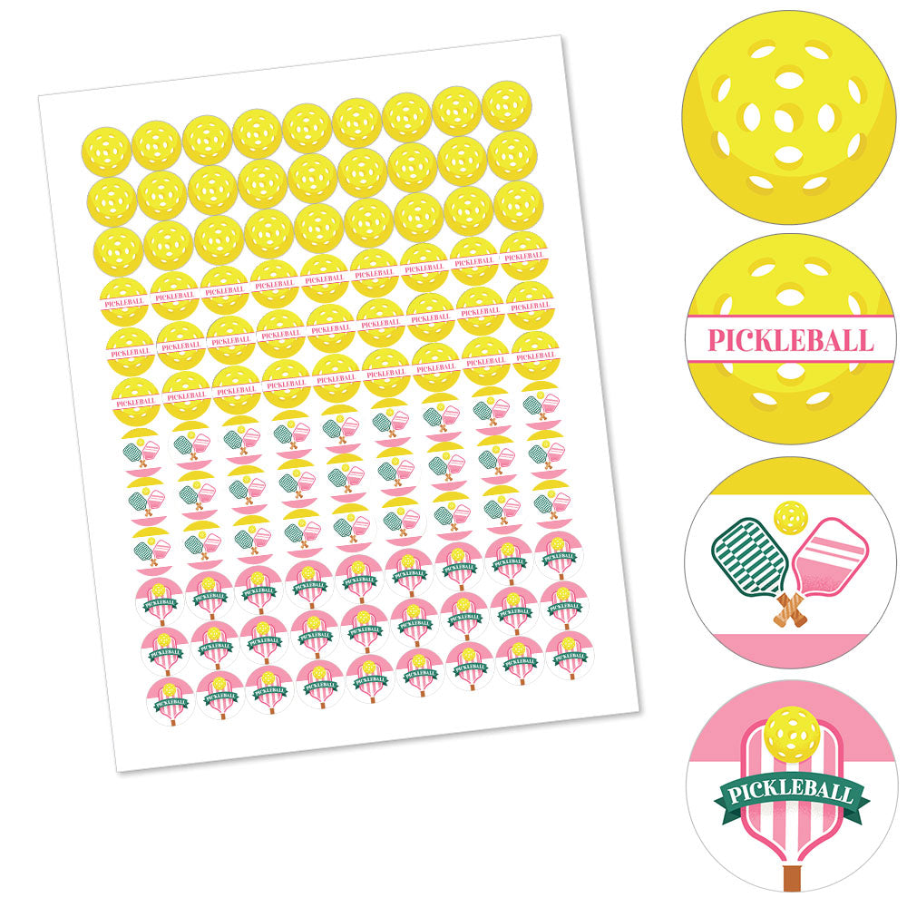 Pink Pickleball Party Candy Stickers - 1 Sheet of 108