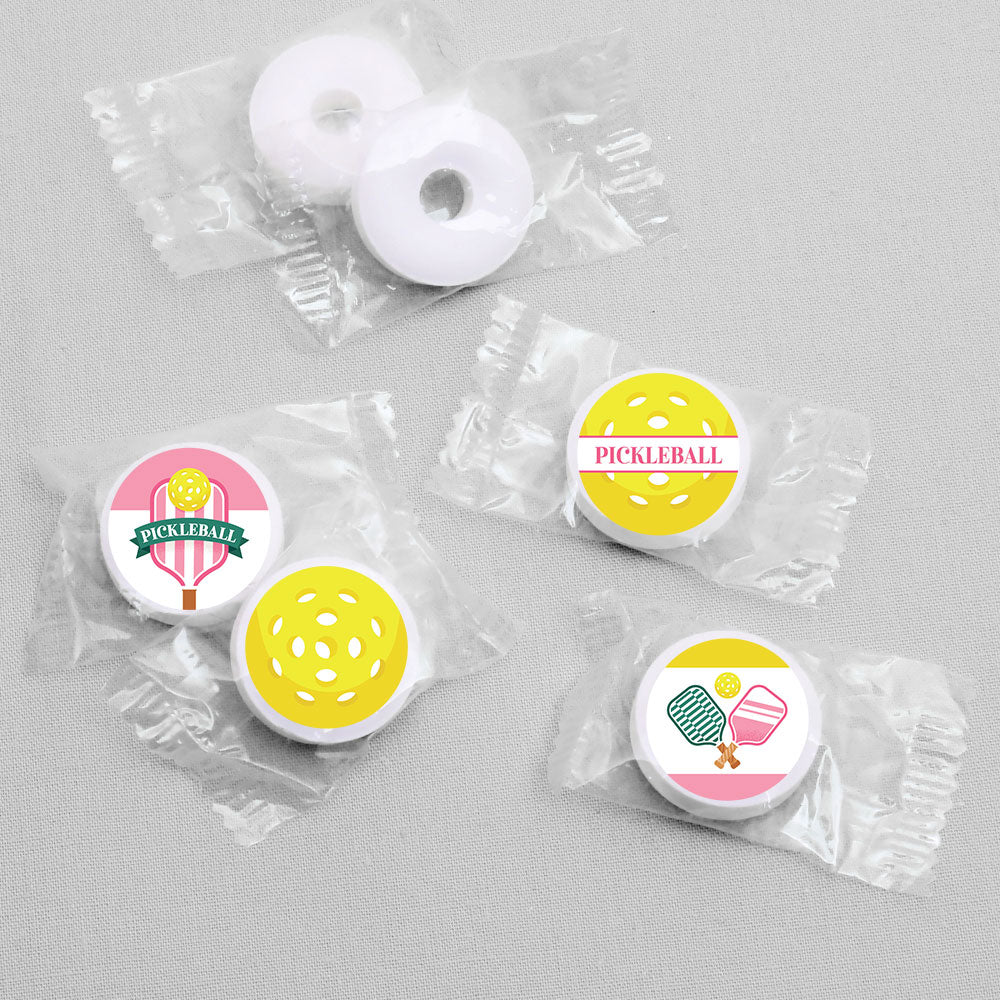 Pink Pickleball Party Candy Stickers - 1 Sheet of 108