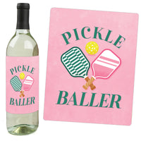 Pink Pickleball - Country Club Party Decorations for Women and Men - Wine Bottle Label Stickers - Set of 4