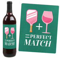 Pink Pickleball - Country Club Party Decorations for Women and Men - Wine Bottle Label Stickers - Set of 4
